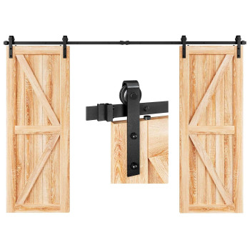 Easelife 10 Ft Double Door Sliding Barn Door Hardware Track Kit Basic J Pulley Heavy Duty Slide Smoothly Quietly Easy Install 1