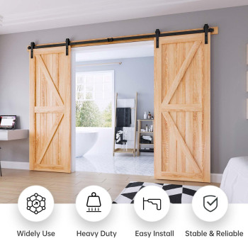 Easelife 10 Ft Double Door Sliding Barn Door Hardware Track Kit Basic J Pulley Heavy Duty Slide Smoothly Quietly Easy Install 1