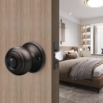 Gobrico Oil Rubbed Bronze Round Ball Door Knobs Keyless Privacy Lockset Bedroom And Bathroom Handles Interior Door Lock Sets For