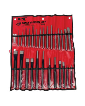 Performance Tool W7540 28Piece Punch And Chisel Set Strong 6150 Chrome Vanadium Steel Heat Treated And Tempered With Storag