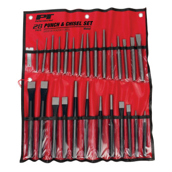 Performance Tool W7540 28Piece Punch And Chisel Set Strong 6150 Chrome Vanadium Steel Heat Treated And Tempered With Storag