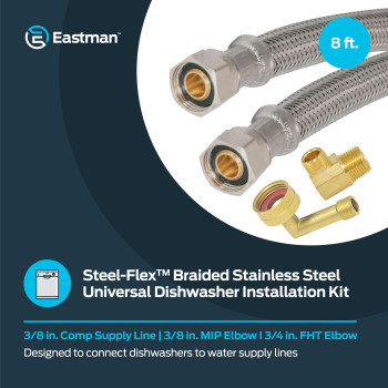 Eastman Dishwasher Installation Kit 8 Foot Supply Line With 38 Inch Compression Ends 38 Inch Mip Elbow And 34 Inch Fht Elbo