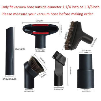 Gibtool Vacuum Attachments Accessories Cleaning Kit Brush Nozzle Crevice Tool For 1 14 Inch 1 38 Inch Standard Hose 6Pcs