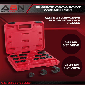 Abn Jumbo Crowfoot Flare Nut Wrench Set Metric 15Piece Tool Kit For 38In And 12In Drive Ratchet