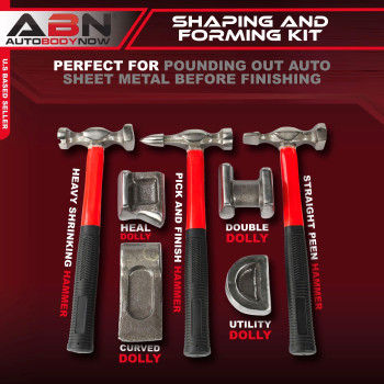 Abn Auto Body Shaping And Forming Repair 7Piece Kit Fender Roller Fixer Dent Remover Tool Set With Hammer And Dolly