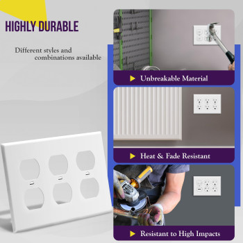 Enerlites Duplex Receptacle Outlet Wall Plate Size 3Gang 450 X 638 Polycarbonate Thermoplastic 8823W White