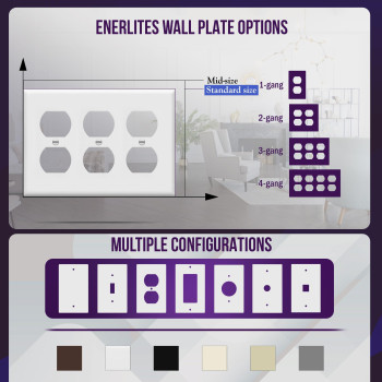 Enerlites Duplex Receptacle Outlet Wall Plate Size 3Gang 450 X 638 Polycarbonate Thermoplastic 8823W White