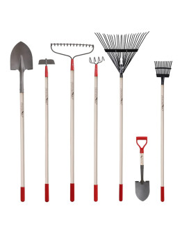 Gardenall 7Piece Shovels Rakes Hoe Set Garden Tools Gifts For Women Long Wood Handle Pointy Shovels For Digging Short Handle Sh