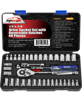 Epauto 40 Pieces 14Inch 38Inch Drive Socket Set With 72 Tooth Reversible Ratchet