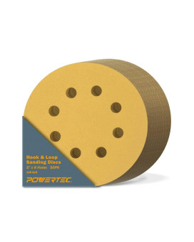 Powertec 44012G50 5 Inch 8 Hole Hook And Loop Sanding Discs 120 Grit 50 Pk Sandpaper For Random Orbital Sanders Air Sander