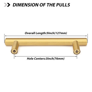 25Pcs Gold Cabinet Handles Brass Pulls 3 Inch Dresser Drawer Ls201Gd76 Kitchen Brushed Door Hardware Furniture 76Mm Hole Cent