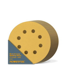 Powertec 44006G50 5 Inch 8 Hole Hook And Loop Sanding Discs 60 Grit 50 Pk Sandpaper For Random Orbital Sanders Air Sander