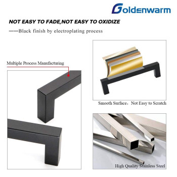 Goldenwarm 10 Pack 5 Inch Black Cabinet Handles Matte Black Drawer Pulls Stainless Steel Cabinet Hardware Square Bar Modern Cabi