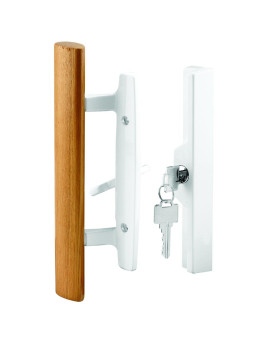 Primeline C 1316 Patio Door Handle Set 31516 In Diecast Wood Pull White Mortise Keyed Single Pack