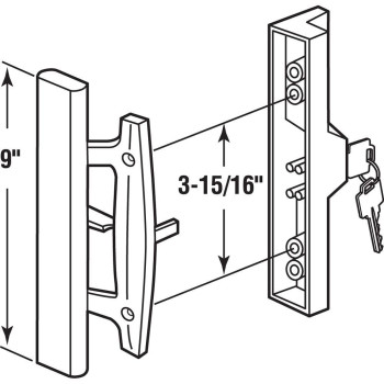 Primeline C 1316 Patio Door Handle Set 31516 In Diecast Wood Pull White Mortise Keyed Single Pack