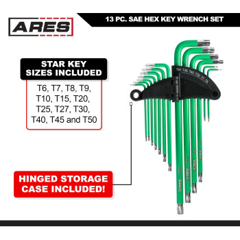 Ares 7016613Piece Extra Long Arm Star Key Wrench Set Chrome Finish With Green High Visibility Antislip Coating Convenient