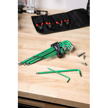 Ares 7016613Piece Extra Long Arm Star Key Wrench Set Chrome Finish With Green High Visibility Antislip Coating Convenient