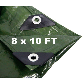 Hanjet Heavy Duty Outdoor Tarp 8 X 10 With Grommets Camping Tarp Shelter Waterproof For Boat Pool Home Army Green 5 Mil Thick