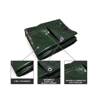 Hanjet Heavy Duty Outdoor Tarp 8 X 10 With Grommets Camping Tarp Shelter Waterproof For Boat Pool Home Army Green 5 Mil Thick