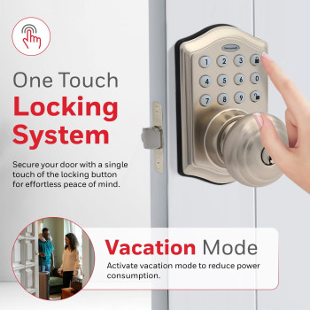 Honeywell Safes Door Locks Keyless Entry Smart Electronic Door Knob Lock With Digital Keypad Auto Lock 50 Different User