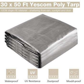 Yescom 50X30Ft Heavy Duty Reinforced Poly Tarp Waterproof Tarpaulin 10Mil Ground Sheet Camping Tent Cover With Eyelets Reversibl