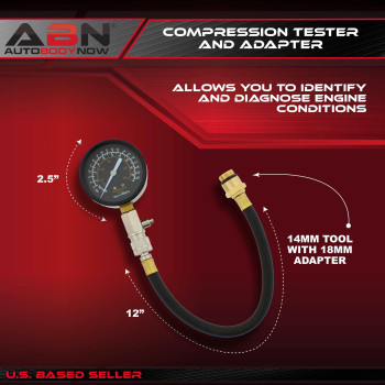 Abn Compression Tester And Adapter 14Mm Dual Automotive Compression Gauge With 18Mm Compression Tester Adapter