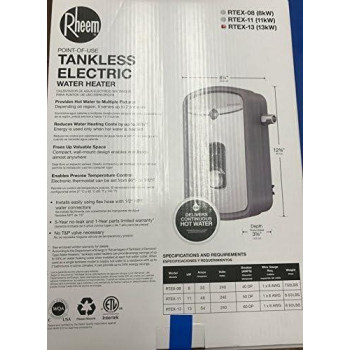 Rheem 240V Heating Chamber Rtex13 Residential Tankless Water Heater Gray