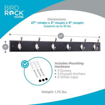 Birdrock Home Hook Coat And Hat Rack 6 Dual Hanging Coat Hooks For Wall Mount Decorative Storage For Entryway Foyer Hallway