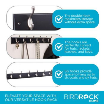 Birdrock Home Hook Coat And Hat Rack 6 Dual Hanging Coat Hooks For Wall Mount Decorative Storage For Entryway Foyer Hallway