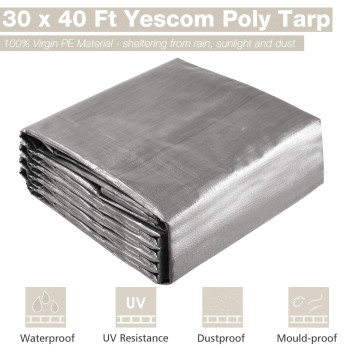 Yescom 30X40Ft Heavy Duty Reinforced Poly Tarp Waterproof Tarpaulin 10Mil Ground Sheet Camping Tent Cover With Eyelets Reversib