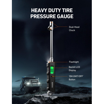 Astroai Digital Tire Pressure Gauge 230 Psi Heavy Duty Dual Head Stainless Steel Made For Truck And Rv With Backlit Lcd And Flas