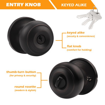 Gobrico 2 Keyed Alike Entry Door Lock Knob Handle Lockset With Same Key Oil Rubbed Bronze Finished