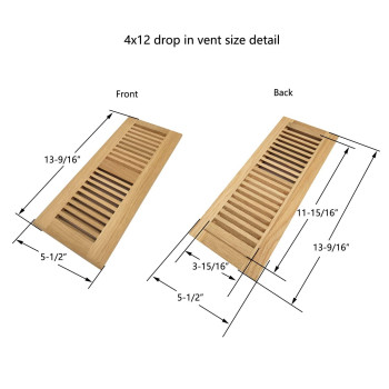 Homewell White Oak Wood Floor Register Drop In Vent With Damper 4X12 Inch Unfinished