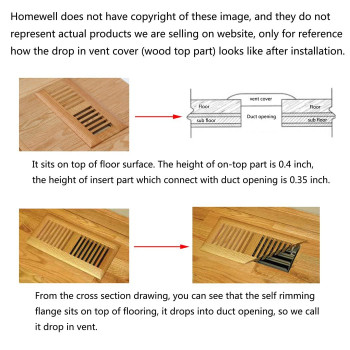 Homewell White Oak Wood Floor Register Drop In Vent With Damper 4X12 Inch Unfinished