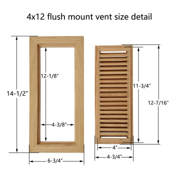 Homewell Red Oak Wood Floor Register Vent Flush Mount With Frame 4X12 Inch Unfinished