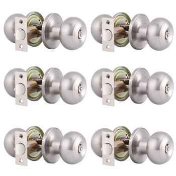 Gobrico 6 Keyed Alike Round Ball Entrance Door Lock Knob Handle Sets Lockset Satin Nickel