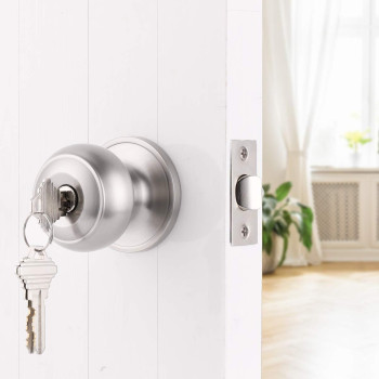 Gobrico 6 Keyed Alike Round Ball Entrance Door Lock Knob Handle Sets Lockset Satin Nickel