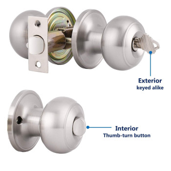 Gobrico 6 Keyed Alike Round Ball Entrance Door Lock Knob Handle Sets Lockset Satin Nickel