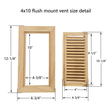 Homewell Red Oak Wood Floor Register Vent Flush Mount With Frame 4X10 Inch Unfinished