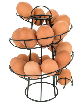 Southern Homewares Deluxe Black Steel Egg Skelter Dispenser Rack Modern Spiral Egg Holder Countertop Egg Storage And Organiza