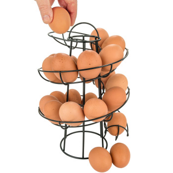 Southern Homewares Deluxe Black Steel Egg Skelter Dispenser Rack Modern Spiral Egg Holder Countertop Egg Storage And Organiza