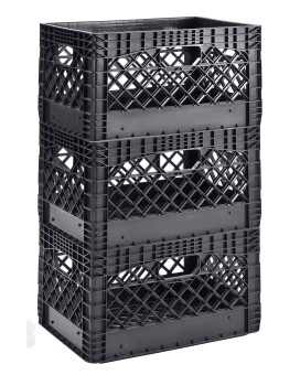 Muscle Rack Pmk24Qtb3 24 Quart 3 Pack Black Heavy Duty Rectangular Stackable Dairy Milk Crates 11 Height 19 Width