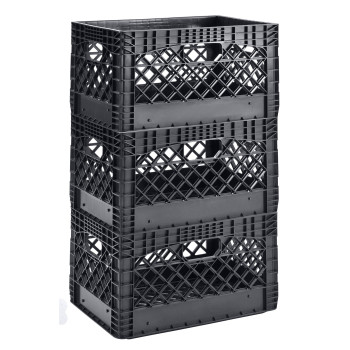 Muscle Rack Pmk24Qtb3 24 Quart 3 Pack Black Heavy Duty Rectangular Stackable Dairy Milk Crates 11 Height 19 Width