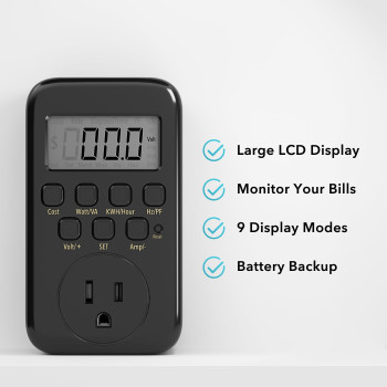 Bnlink Lcd Plug In Power Energy Meter Voltage Amps Electricity Usage Monitor Digital Lcd Display Wall Socket Outlet Power Consu