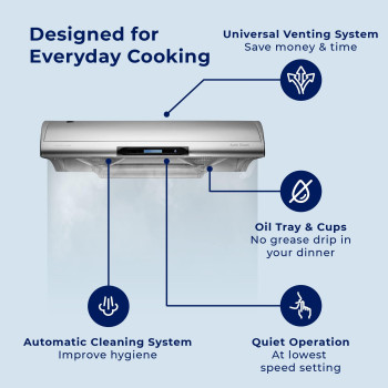 Hauslane Chef Series 30 C400 Range Hood Slim Under Cabinet Kitchen Extractor Stainless Steel Design With Self Cleaning