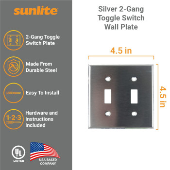 Sunlite 2 Gang Toggle Switch Plate Standard Size Smooth Surface Round Edges Clean Designed Wall Cover 12 Pack Steel