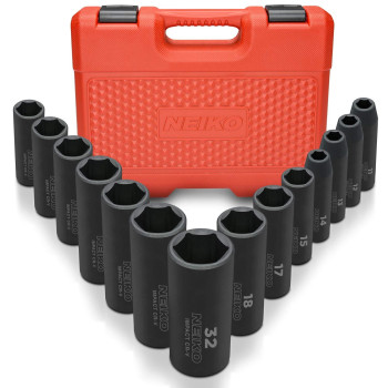 Neiko 02475A 12 Drive Deep Impact Socket Set 14 Piece 6 Point Metric Sizes 1132 Mm Crv Steel