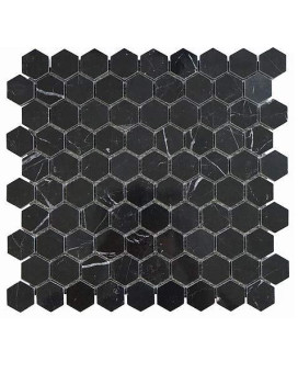 Nero Marquina Black Marble Hexagon Mosaic Tile 1 Inch Polished For Kitchen Backsplash Flooring Bathroom Shower Fireplace