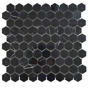 Nero Marquina Black Marble Hexagon Mosaic Tile 1 Inch Polished For Kitchen Backsplash Flooring Bathroom Shower Fireplace