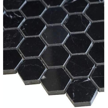 Nero Marquina Black Marble Hexagon Mosaic Tile 1 Inch Polished For Kitchen Backsplash Flooring Bathroom Shower Fireplace